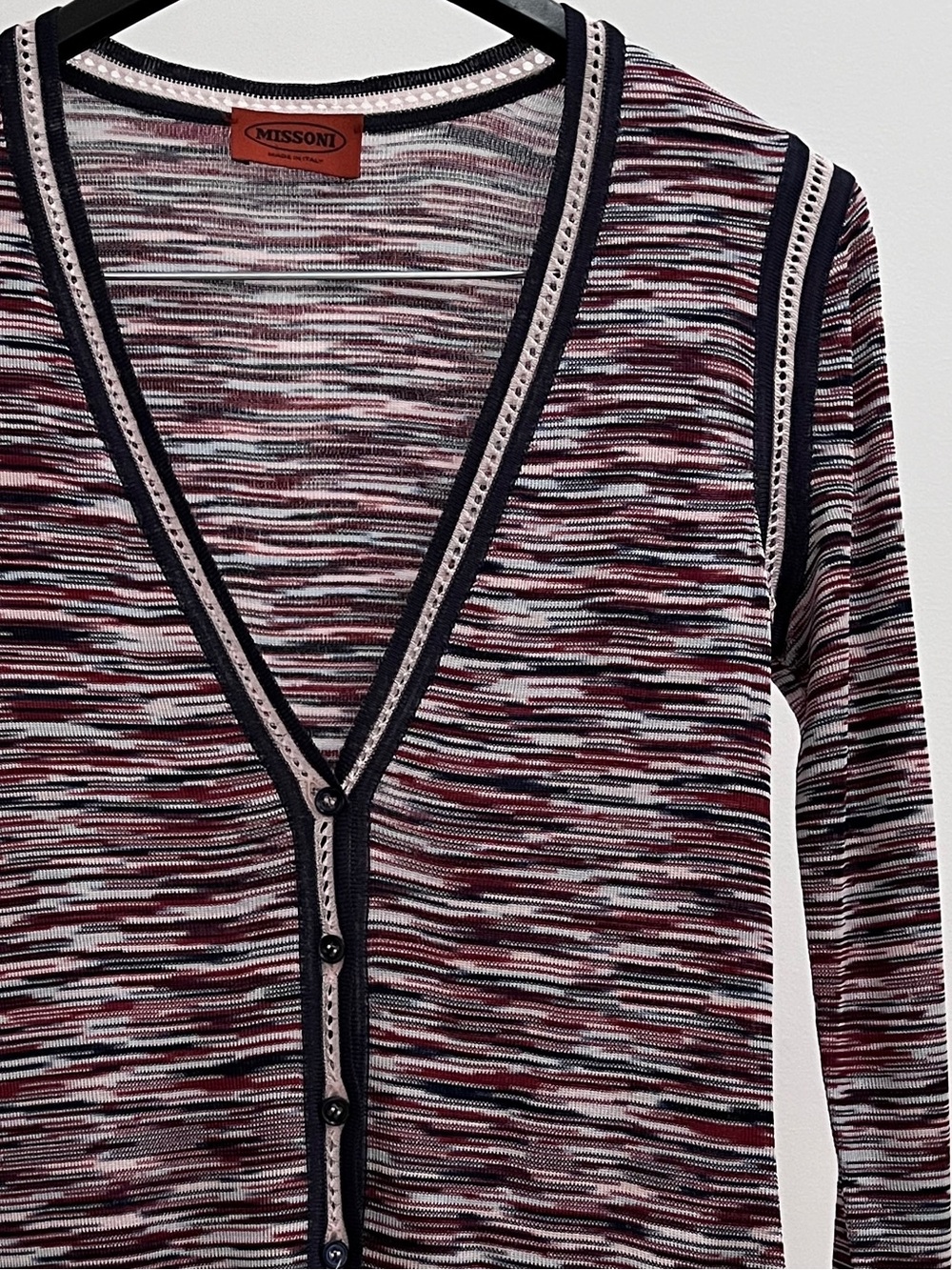 Vintage Missoni long sleeve button front cardigan 40 S Italy flame smooth knit